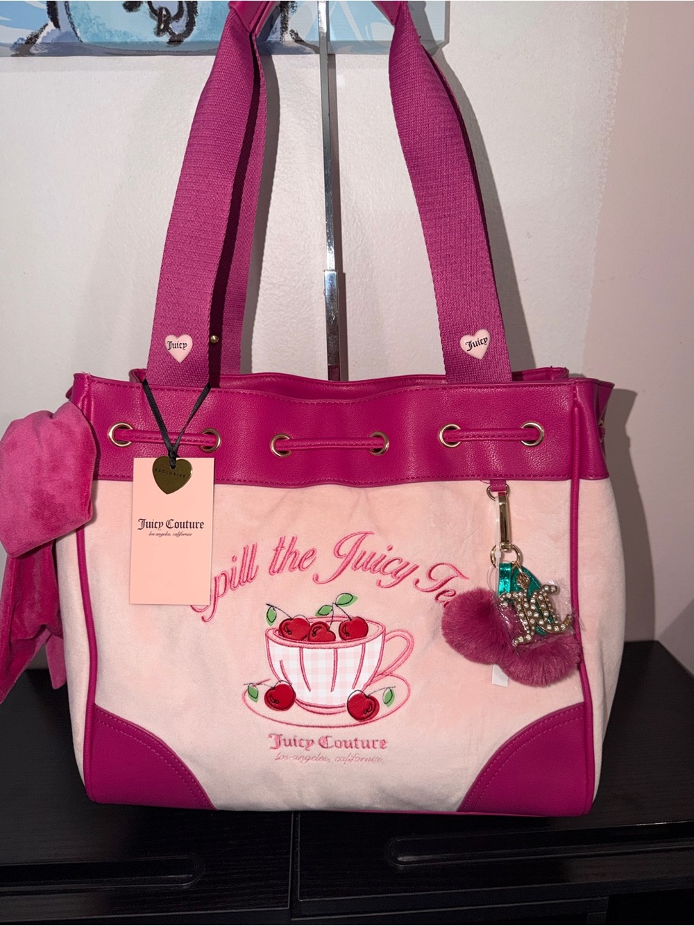 Juicy Couture Spill the Juicy Tea Daydreamer Sweet Tea Party Tote Pink Clay NWT - Picture 1 of 7